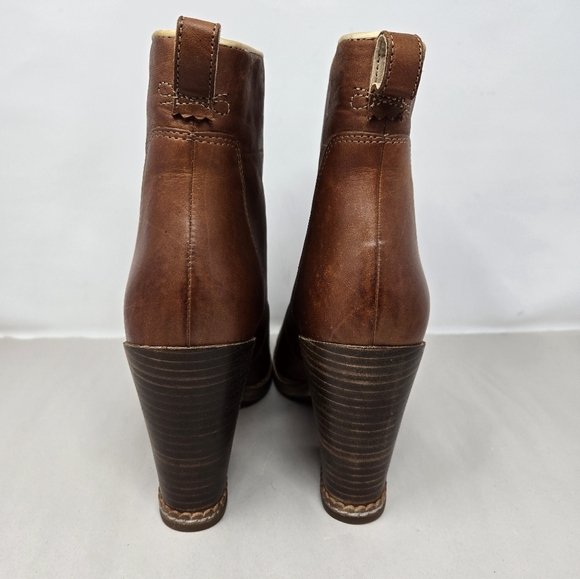 Timberland Womens Bootie Size 10 Marge Short Pull On Carmel Leather Chunk Heels - Picture 4 of 10